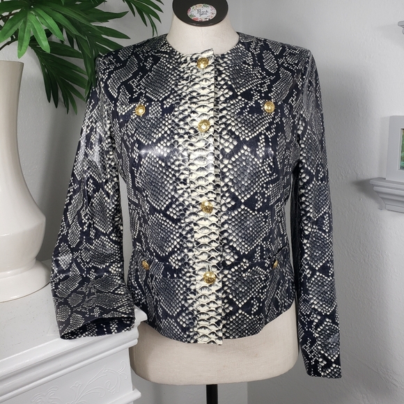 Escada Luxurious Lambskin Leather in Black & Grey Reptile sz 38 / 8